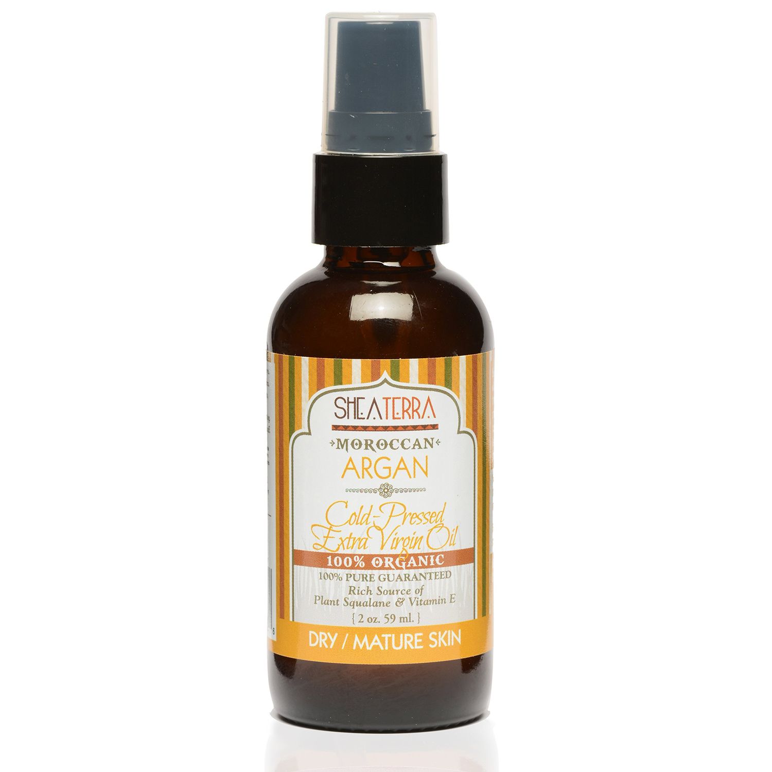 Shea Terra Moroccan Argan Cold-Pressed Extra Virgin Oil | Nutrient-Rich, All Natural &amp; Organic Oil with Anti-Aging Vitamin A and E to Increase Skin Elasticity for Dry, Mature Skin - 2 oz