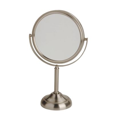 JERDON Two-Sided Tabletop Makeup Mirror - Makeup Mirror with 10X Magnification &amp; Swivel Design - Portable 6-Inch Diameter Mirror in Nickel Finish - Model JP910NB