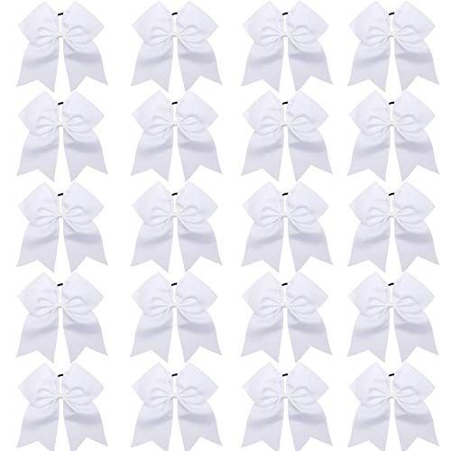 Hipcheer 20pcs 8&quot; Large White Cheer Bows for Girls, Hand-made Grosgrain Ribbon Hair Accessories for Teen Girls Softball Cheerleader Sports (White)