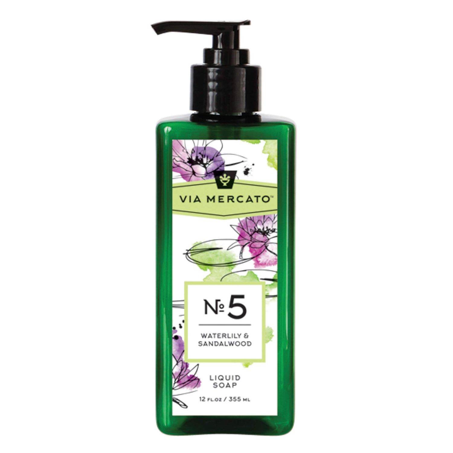 Via Mercato Liquid Soap, Shea Butter Enriched (12 oz), No. 5 - Waterlily &amp; Sandalwood
