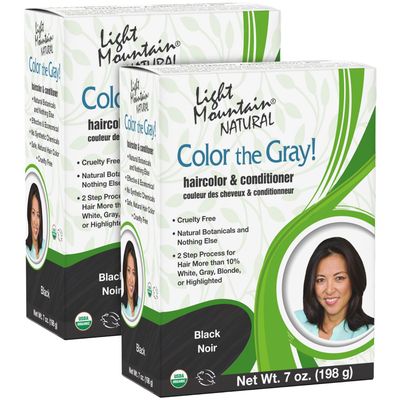 Light Mountain Henna Hair Color &amp; Conditioner, Color the Gray - Black Hair Dye for Men/Women, 2-Step Chemical-Free, Semi-Permanent Hair Color for White, Gray, and Blonde Hair, 7 Oz (Pack of 2)