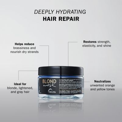 TRUSS Blond Mask - Hydrating Blonde Hair Mask + Purple Toner for Brassy Hair - Neutralizes Orange + Yellow Tones on Blonde, Bleached + Gray Hair - (6.35 oz)