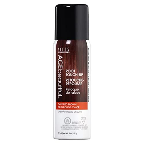 AGE beautiful Root Touch Up Hair Color Spray | Touch-Up Gray Concealer | Temporary Cover Up | Adds Volume &amp; Covers Thinning Patches | Water, Sweat, Stain Resistant | Dark Red Brown | 2 Fl Oz