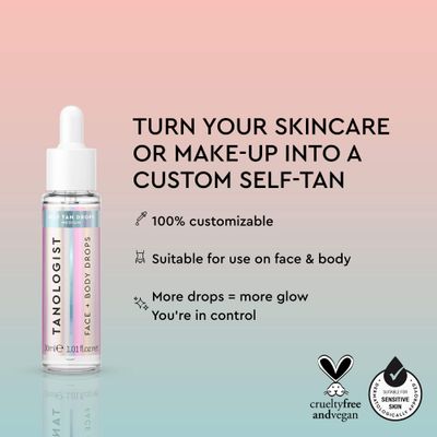 Tanologist Face and Body Self Tan Drops, Medium - Bronzing Drops - Illuminating Self Tanning Drops, Natural Ingredients &amp; Vegan - 1.01 Fl Oz