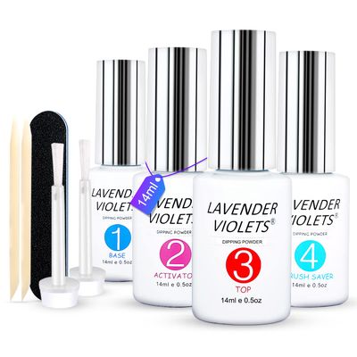 Lavender Violets Dip Powder Liquid Set with Activator, Base Top Coat and Brush Saver 0.5oz/Bot Nail File Necessary Tools for Dipping Powder Acrylic Manicure Pedicure J775
