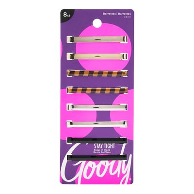 Goody Hair Barrettes, Patterned Assorted Colors, 8-Count (1941119)