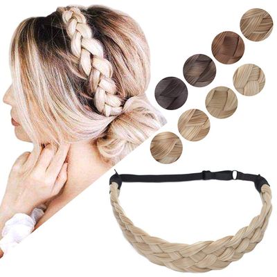 Hairro Braided Headband Wide Chunky Plaited Synthetic Hairpiece - Elastic Stretch Hairband with 5 Strands Fake Hair Braids for Women #18/613 Blonde 50g