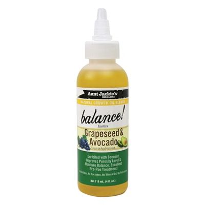 Aunt Jackie&#39;s Natural Growth Oil Blends Balance - Grapeseed and Avocado, Pre-Shampoo Treatment, Improves Porosity and Moisture Balance, 4 oz