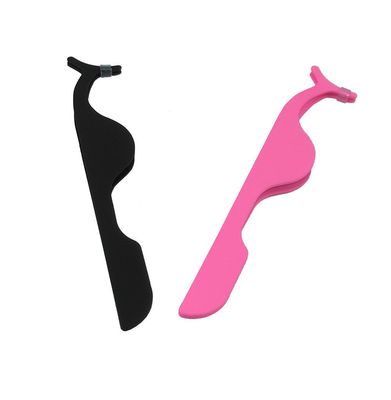 yueton Pack of 2 Stainless Steel False Eyelashes Extension Applicator Tool Fish Tail Clip Auxiliary Clip Tweezers Nipper Tool (Hot Pink+Black)