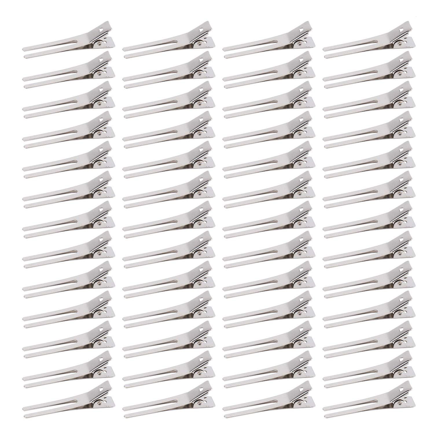Hedume 300 Pack Double Prong Clips, Hairdressing Curl Setting Section Hair Clips, 1.8&#39;&#39; Metal Clips for Hair Salon, Barber, DIY, Styling