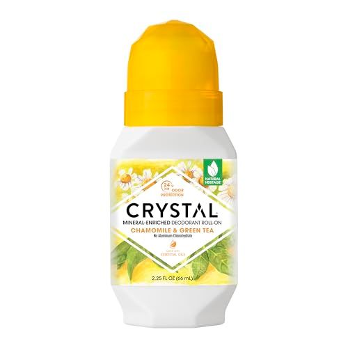 Crystal Deodorant - Mineral Roll on Vegan Deodorant for Women and Men, Chamomile &amp; Green Tea - 2.25 fl. oz. (3 Pack) (Packaging May Vary)