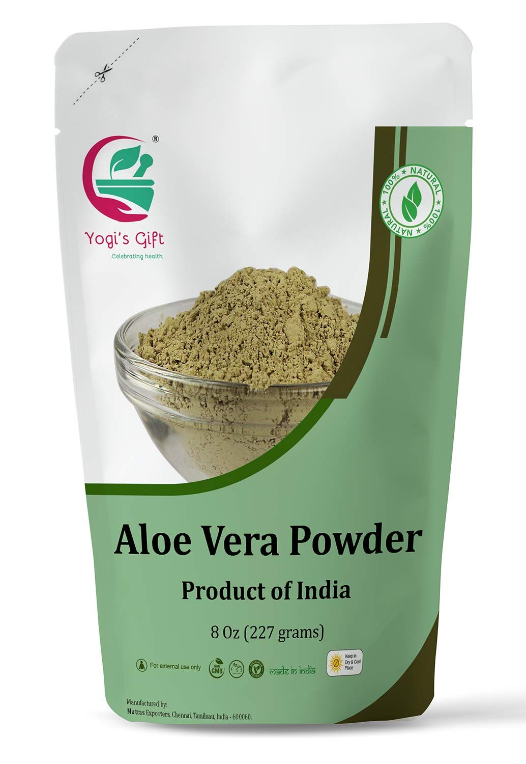 Aloe Vera Powder 8 oz | Moisturizing Face Mask Ingredient For Dry Skin | Hair Mask Ingredient for Hair Growth | Made from Pure &amp; Cultivated Aloevera | by Yogis Gift