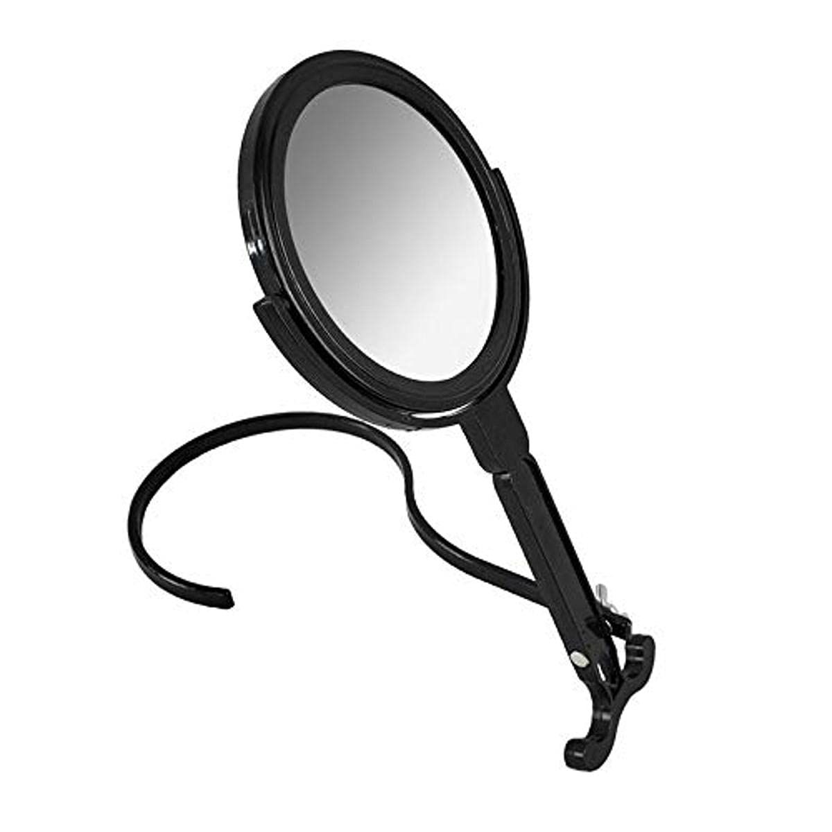 Rucci Round Portable Lightweight 5x/1x Magnifying Neck Mirror Piano Black - 4.25&quot; Diameter x 0.25&quot; x 11&quot;H, Black