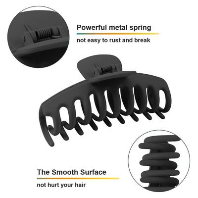 WHAVEL 6PCS Matte Plastic Large Black Hair Claw Clips For Thick Hair Jaw Clips Non-slip Ponytail Holder Hair Clip Clamps Teeth for Women and Girls