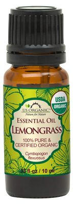 US Organic 100% Pure Lemongrass Essential Oil, USDA Certified Organic, Extracted by Steam Distillation Method, for Hair, Nail Polish Remover, Bees Attraction, and More. 10 ml