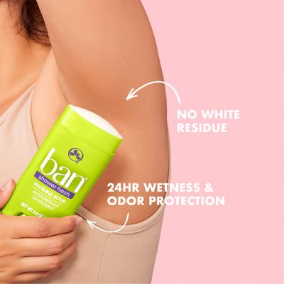 Ban Invisible Solid Antiperspirant Deodorant for Women and Men, 24-Hour Underarm Odor &amp; Sweat Protection, Shower Fresh, 2.6 Oz, Pack of 4