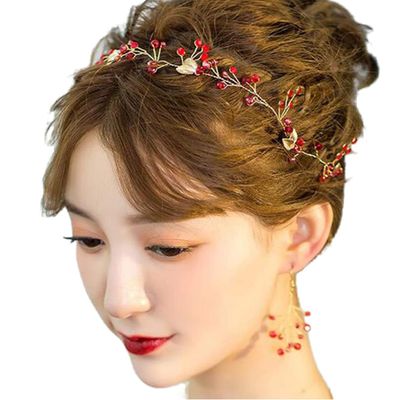 Missgrace Crystal Red Leaf Hair Vine, Earrings, and Headband for Vintage Wedding, Birthday, Party, Halloween - Women&#39;s Hair Jewelry