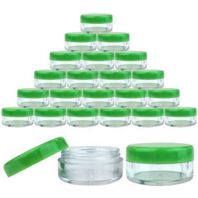 Beauticom (Quantity: 25 Pieces) 5G/5ML Round Clear Jars with GREEN Lids for Lotion, Creams, Toners, Lip Balms, Makeup Samples
