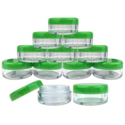 Beauticom (Quantity: 25 Pieces) 5G/5ML Round Clear Jars with GREEN Lids for Lotion, Creams, Toners, Lip Balms, Makeup Samples