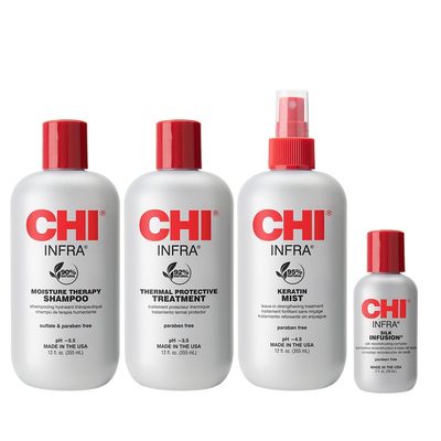 CHI Home Stylist Kit, 12 Oz Infra Shampoo, 12 Oz Treatment, 12 Oz Keratin Mist &amp; 2 Oz Silk Infusion, Sulfate, Paraben, &amp; Cruelty-Free, 4 Products