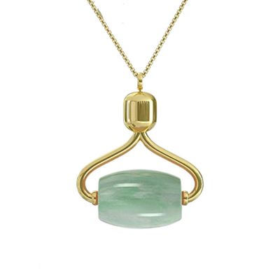 Alana Mitchell Jade Face Roller Necklace - Jade Roller for Face, Neck &amp; Eyes - Bring Anywhere Face Roller Skin Care Tools - 100% Authentic Jade Massage Roller - Self Care Facial Roller Necklace