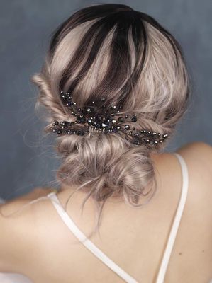FXmimior Bridal Hair Accessories Black Hair Comb Gothic Wedding Hair Accessory Black Headpiece Evening Hair Adornment Prom Beaded Bridesmaid gift