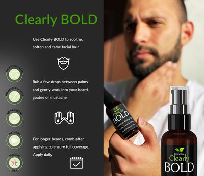 Clearly BOLD Premium Beard Oil for Men | Soothe Dry Skin, Itch Relief, Soften and Grow Beard with Jojoba, Castor, Vanilla, Fir | 100% Natural, Made in USA (2 oz)