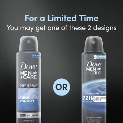 Dove Men+Care Antiperspirant Deodorant Clean Comfort, Pack of 12, Dry Spray For Men 72-hour Sweat and Odor Protection with Triple Defense Technology 3.8 oz