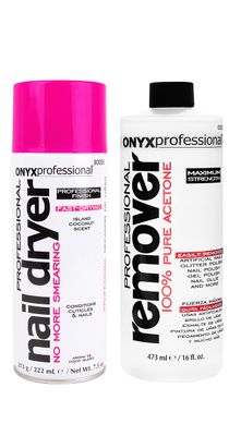 Onyx Professional 100% Pure Acetone Nail Polish Remover 16 oz &amp; Nail Polish Dryer 7.5 oz, Nail Polish Remover Effortlessly Removes Gel, Glitter Polish &amp; More, Rapid Drying Spray, Salon Style Results