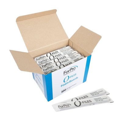 ForPro Professional Collection O-Files Foam Board, Double-Sided Manicure Nail File, 100/180 Grit, Individually-Wrapped, 6&quot; L x .75&quot; W, White, 100-Count