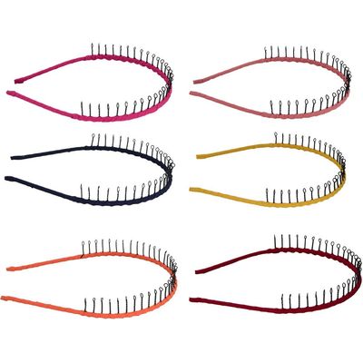 THAOYA Iron Wire Teeth Comb Hairband Hair Hoop Headband Headwear Accessory for Lady Girls Women (Set of 6 - Rose, Pink, Black, Yellow, Orange, Red)