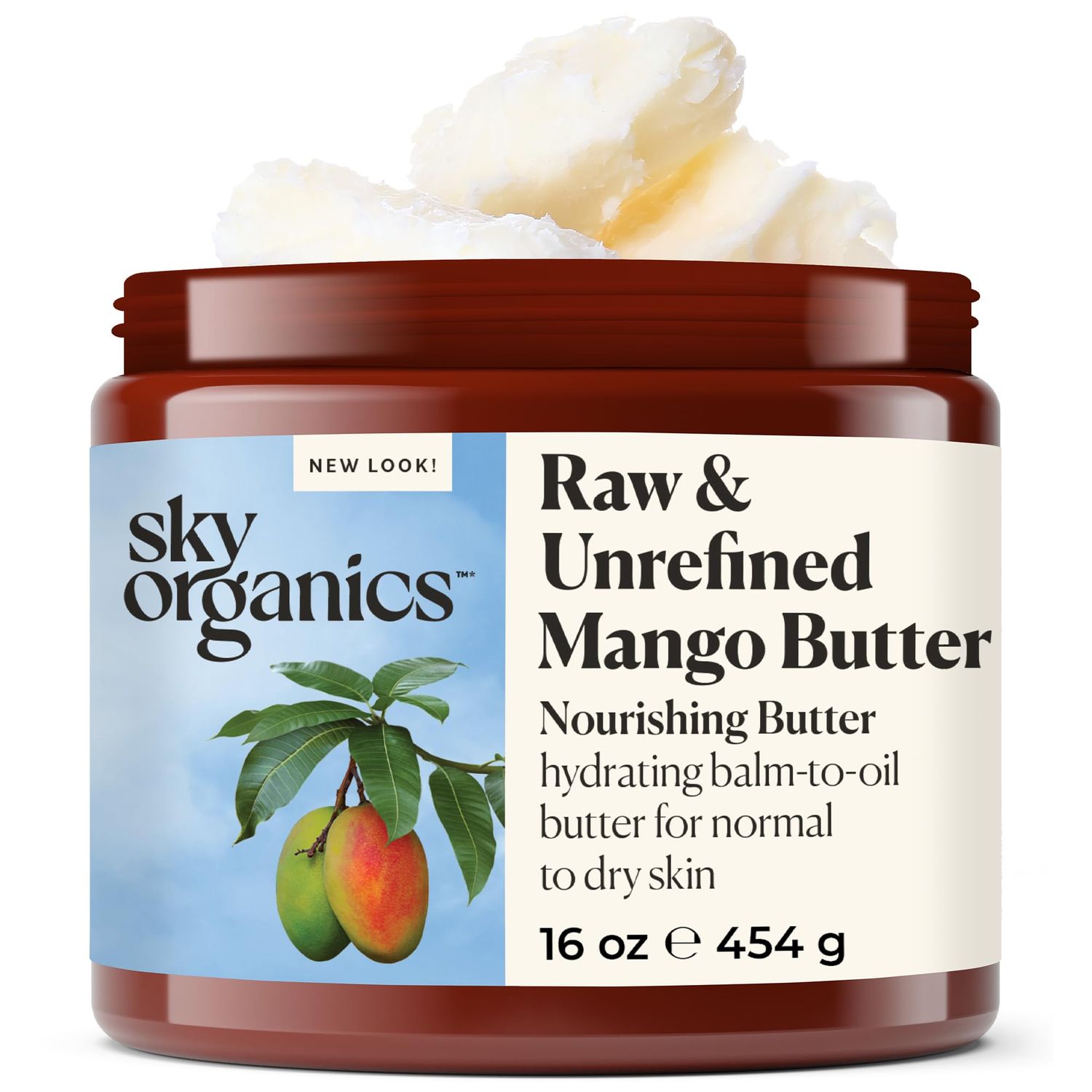 Sky Organics - Mango Butter, 16 oz - Raw &amp; Undefined - Hydrating Balm-to-Oil Butter - Non Greasy - Fatty Acids, Antioxidants &amp; Vitamins - Natural, Vegan, Cruelty &amp; Soy Free - Skin Care &amp; Self Care