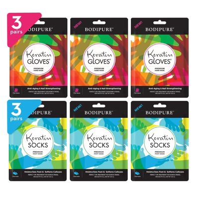 Bodipure Premium Hand and Foot Mask | Moisturizing Kertain Gloves &amp; Socks | Hydrating Dull Dry Hands, Cracked Heels, Callus Softening &amp; Nail Strengthening | Chemical-Free Feet Treatment | (3+3 Pack)