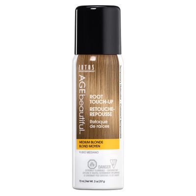 AGE beautiful Root Touch Up Hair Color Spray | Touch-Up Gray Concealer | Temporary Cover Up | Adds Volume &amp; Covers Thinning Patches | Water, Sweat, Stain Resistant | Medium Blonde | 2 Fl Oz