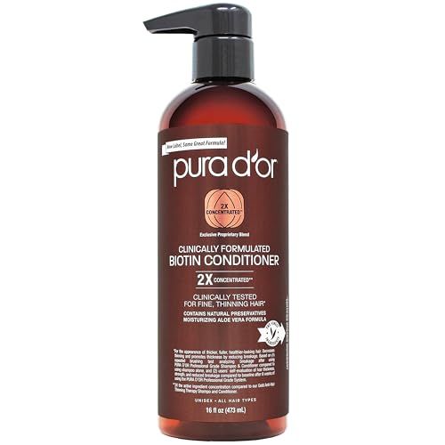 PURA D'OR 16 Oz Professional Grade Clinically Formulated Biotin Conditioner - Daily Hair Care Routine For Thinning Hair - 2X Concentrated DHT Blocker Hair Thickening Products For Women &amp; Men