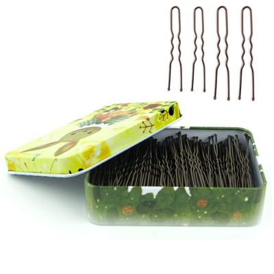 200pcs U Shaped Hair Pins Brown with Cute Case, Hairpins for Buns, Premium Bobby Pins for Kids, Girls and Women, Great for All Hair Types(2.4 &amp; 2 Inch) (Brown)
