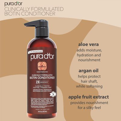 PURA D'OR 16 Oz Professional Grade Clinically Formulated Biotin Conditioner - Daily Hair Care Routine For Thinning Hair - 2X Concentrated DHT Blocker Hair Thickening Products For Women &amp; Men