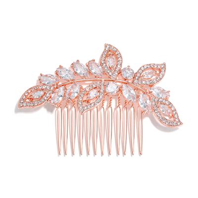 EVER FAITH Wedding Cubic Zirconia Austrian Crystal Leaf Wing Bridal Hair Comb for Women Clear Rose Gold-Tone