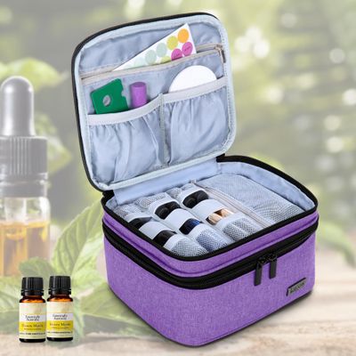 LUXJA Essential Oil Carrying Case - Holds 30 Bottles (5ml-30ml, Also Fits for Roller Bottles), Double-Layer Organizer for Essential Oil and Accessories, Purple (Bag Only)