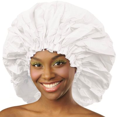 Donna Super Jumbo Shower Cap Waterproof Material 1pc for Women or Men Shower Cap for Roller Sets, Afros, Twist, Silk Wraps and More Reusable, 1PC WHITE COLOR
