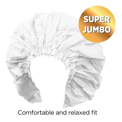 Donna Super Jumbo Shower Cap Waterproof Material 1pc for Women or Men Shower Cap for Roller Sets, Afros, Twist, Silk Wraps and More Reusable, 1PC WHITE COLOR