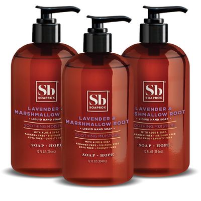 Soapbox Liquid Hand Soap, Lavender &amp; Marshmallow Root - Gentle, Moisturizing Hand Cleanser, Vegan &amp; Cruelty Free Hand Wash for Kitchen and Bathroom, 12oz Pump Bottles (Pack of 3)