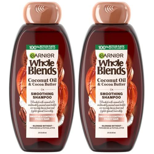 Garnier Whole Blends Coconut Oil &amp; Cocoa Butter Smoothing Shampoo for Frizzy Hair, 22 Fl Oz, 2 Count (Packaging May Vary)