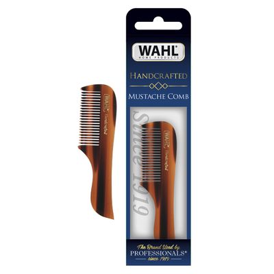 Wahl Small Mustache Comb for Men&#39;s Grooming - Handcrafted &amp; Hand Cut with Cellulose Acetate - Smooth, Rounded Tapered Teeth - Model 3323 Brown