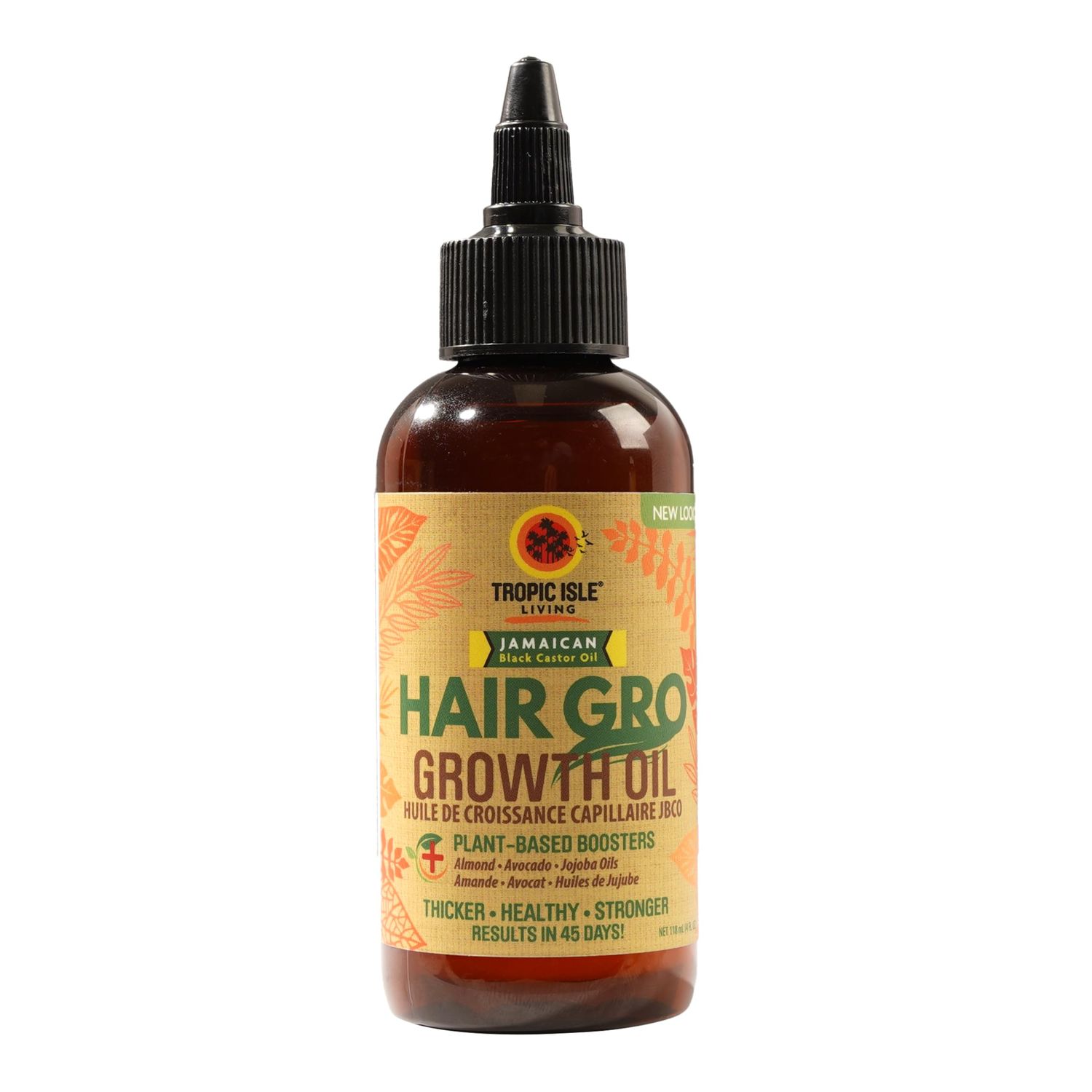Tropic Isle Living Hair Gro Growth Oil 4oz | Organic Jamaican Black Castor Oil with Almond, Avocado &amp; Jojoba Oils | Promotes Hair Growth | Prevents Breakage, Hair Loss, Shedding