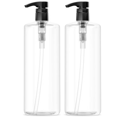Bar5F Empty Shampoo Bottles with Pumps (2-Pack 32oz/1Liter/Large) BPA-Free PETE1 Plastic Bottle Crystal-Clear