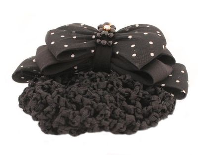 Caravan Tied Beads And Rhinestone Decorates Poka Doted Fabric Bow Barrette And Matching Snood, color may vary