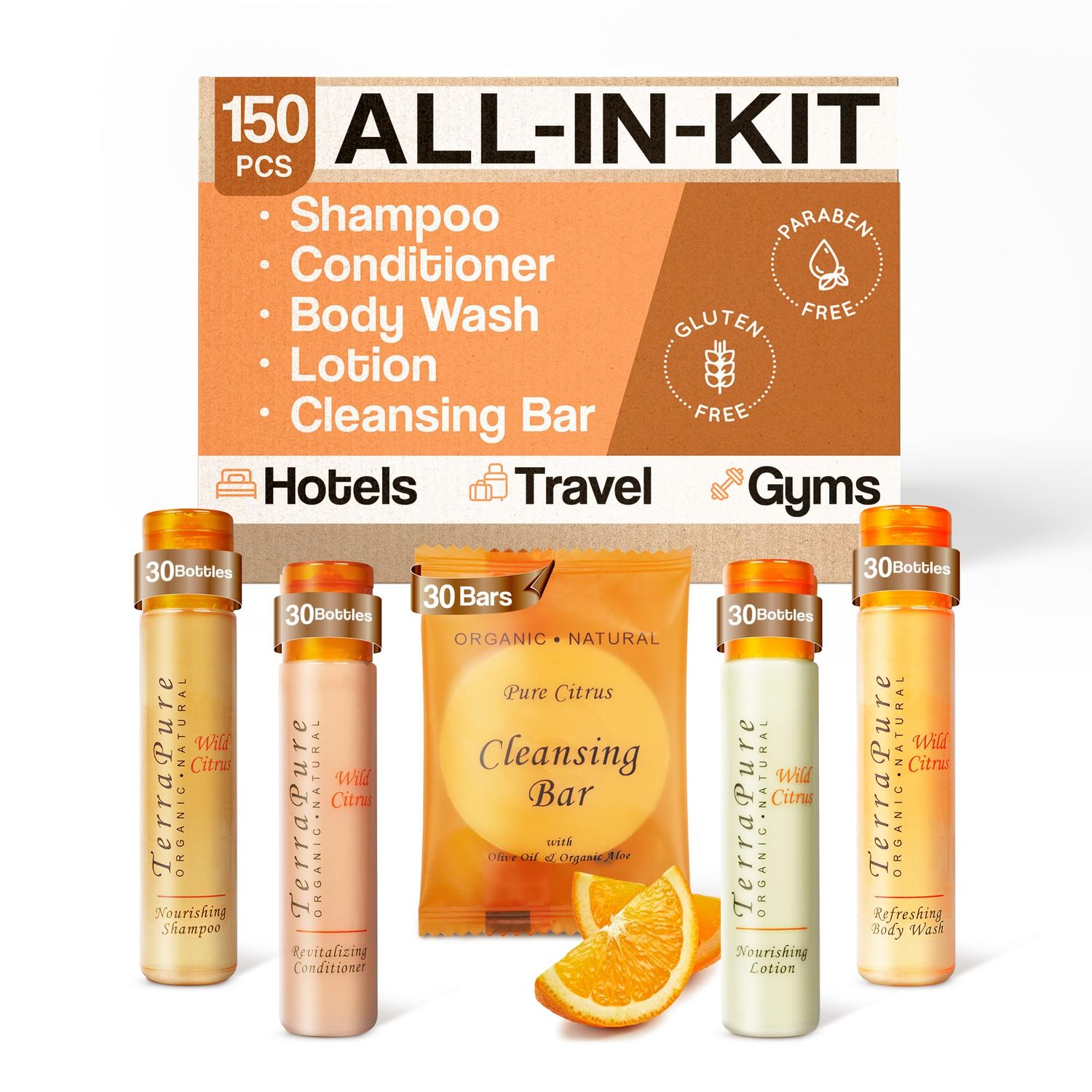 Terra Pure Wild Citrus | 1 oz. Liquids and 1 oz. Bar Soaps | 1-Shoppe All-In-Kit | 150 Pieces
