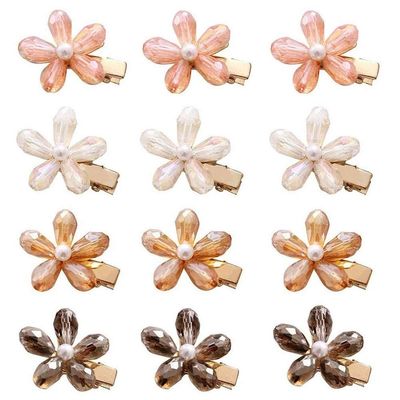 MIAO JIN 12Pcs Crystal Hair Clips Pearls Alligator Hairpins Small Mini Flower Hair Barrettes for Women&#39;s and Girls Hair Accessories