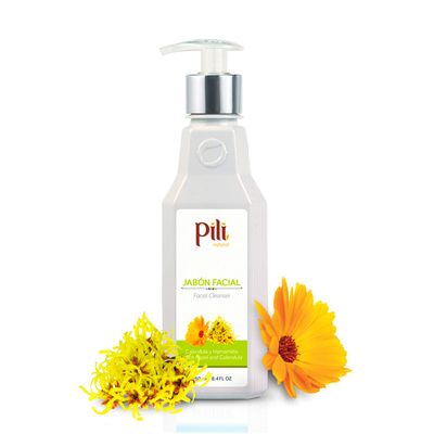 Pili Facial Cleanser with Witch Hazel and Calendula, cleans and exfoliates with controlled pH